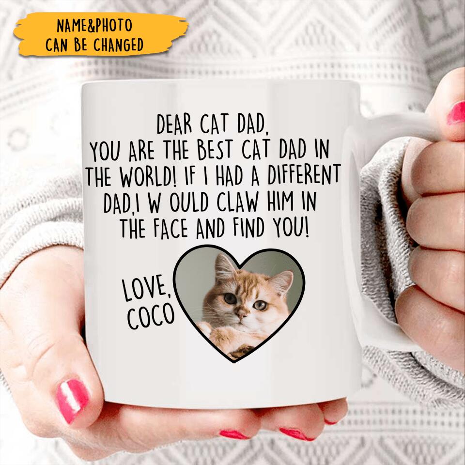 Dear Cat Dad - Personalized Cute Cats Custom Name & Photo Mug