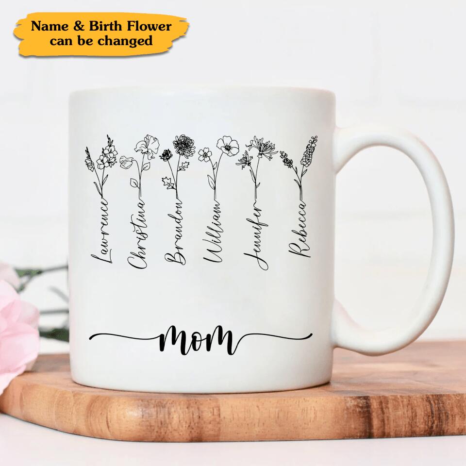 Personalized Birth Flower Custom Name Mug (Up to 6 Kids)