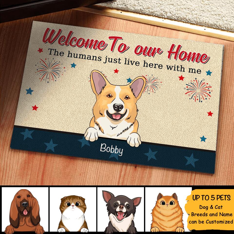 Welcome To Our Home - 4th Of July Funny Personalized Pet Decorative Mat (Cat & Dog)