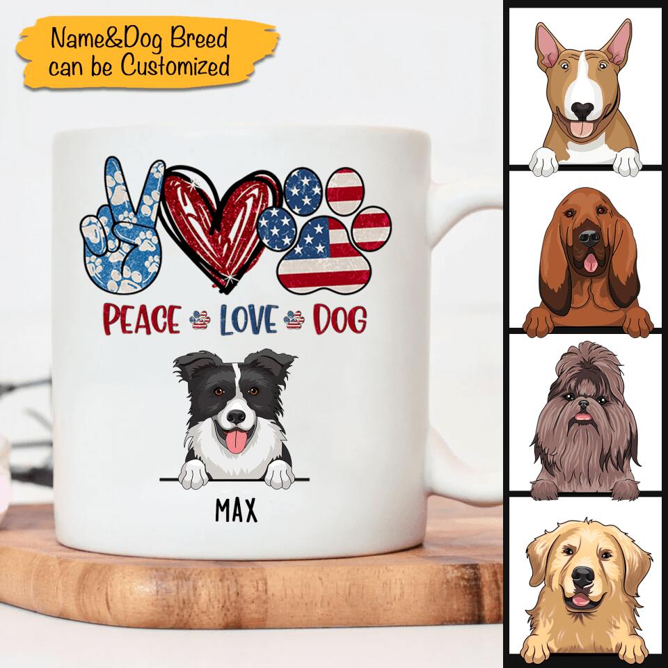 Peace Love Dogs - Gift For 4th Of July, Personalized Mug