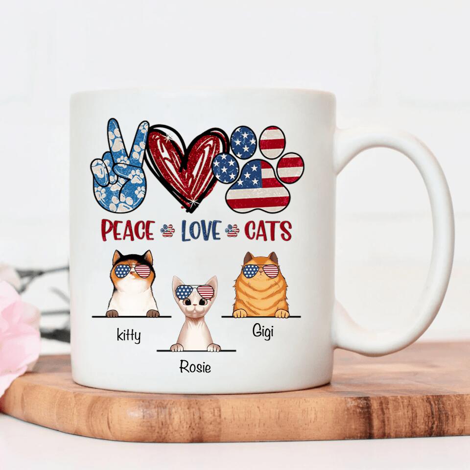Peace Love Cats- Gift For 4th Of July, Personalized Mug