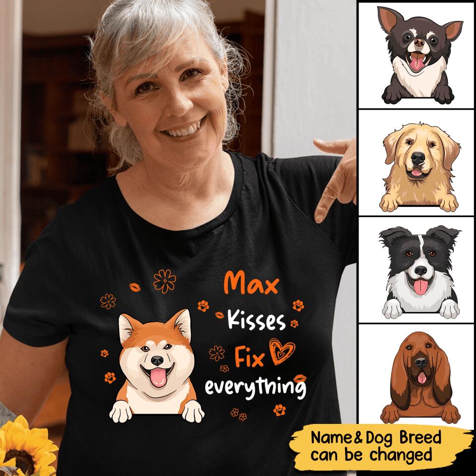 Kisses Fix Everything - Personalized Custom Dog Breed & Name Unisex T-shirt