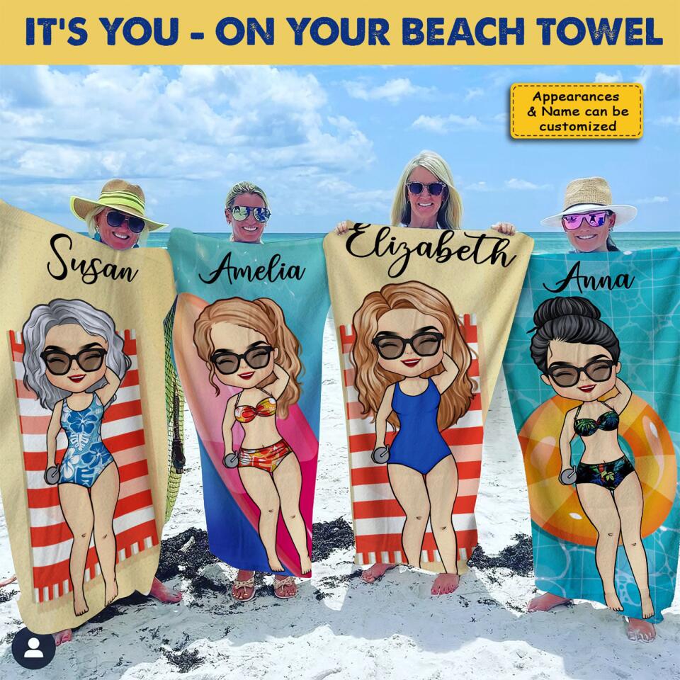Pool Chibi Girl Swimming Belt - Personalized Beach Towel