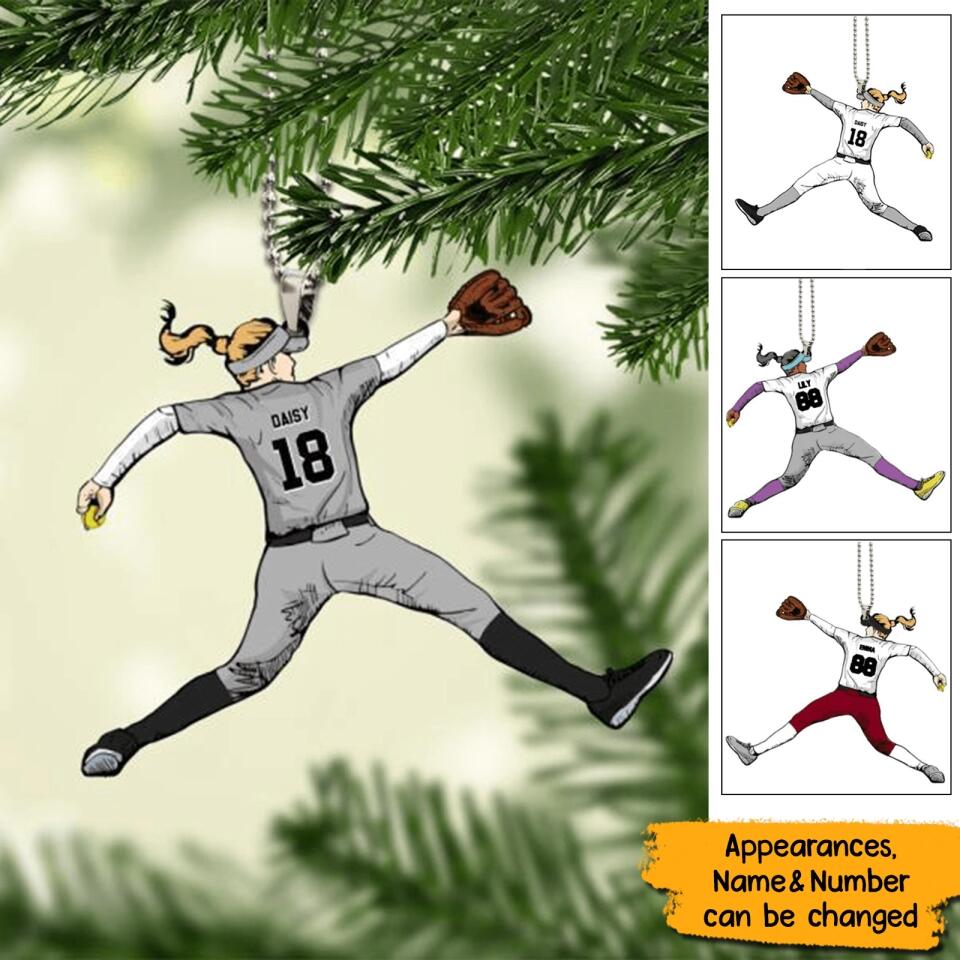 Personalized Female Softball Player Throwing The Ball Shaped Ornament