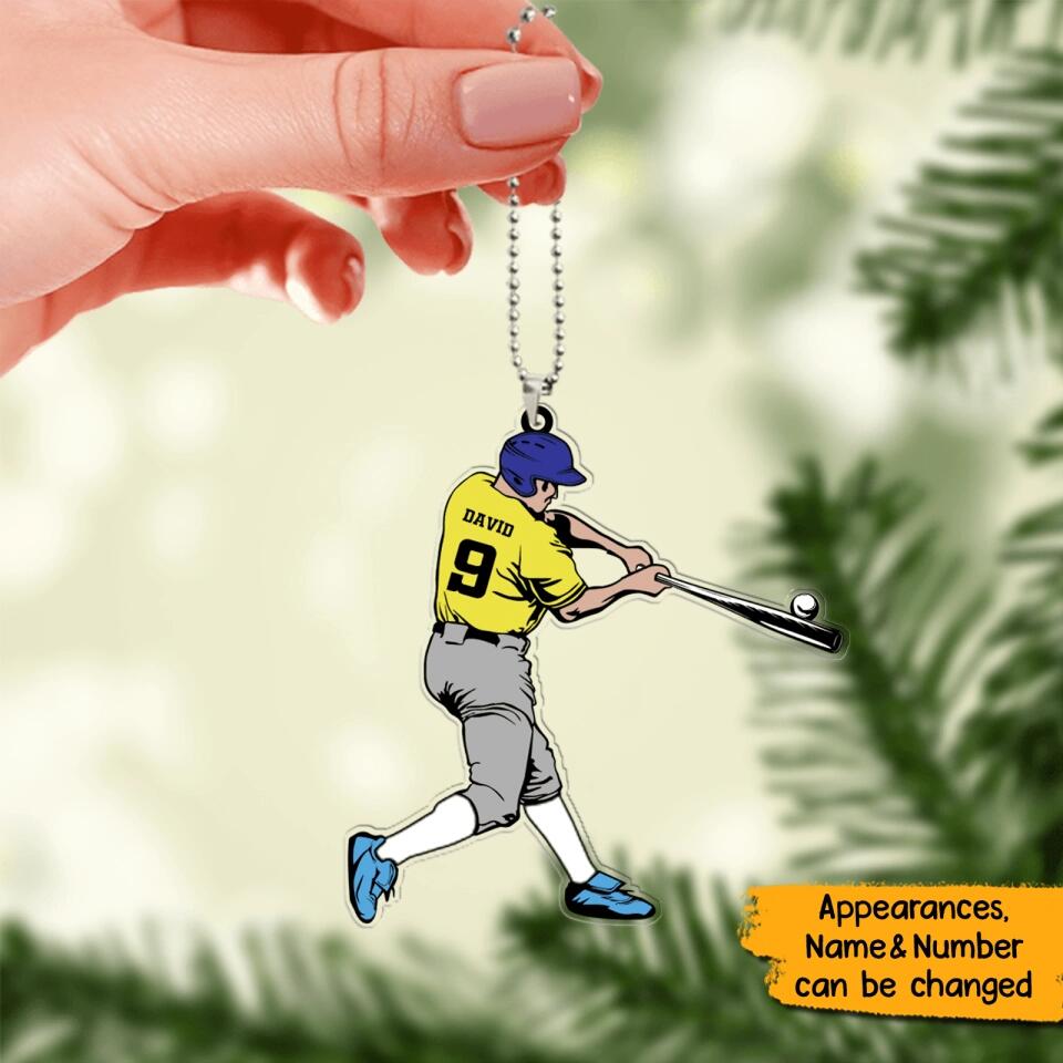 Personalized Baseball Player Swing Shaped Ornament
