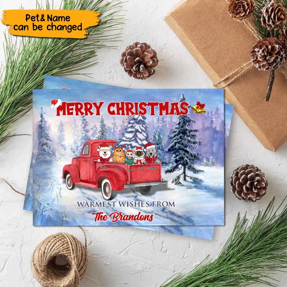 Personalized Dog&Cat Christmas Card Postcard - Warmest Wishes from the Family