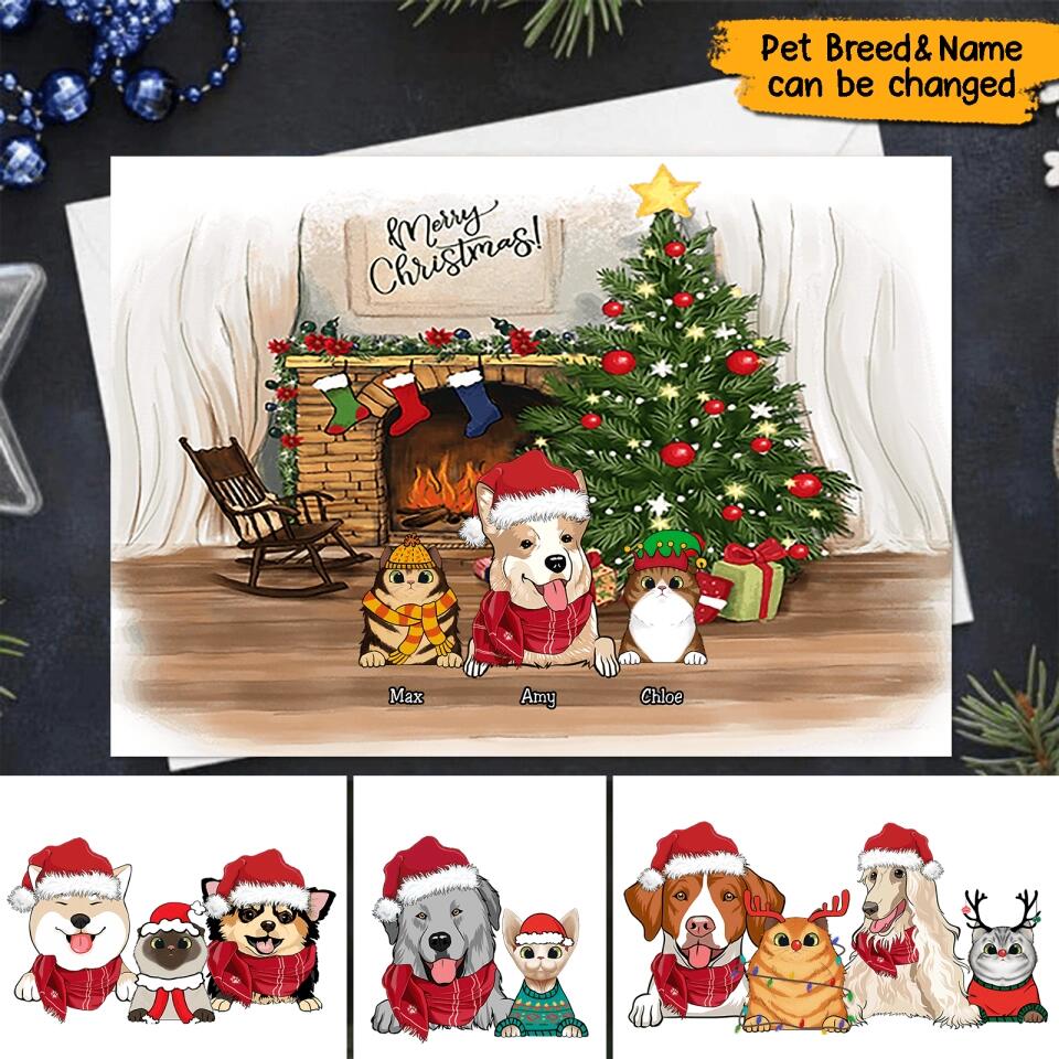 Personalized Dog/Cat Family Christmas Postcard for Pet Lovers