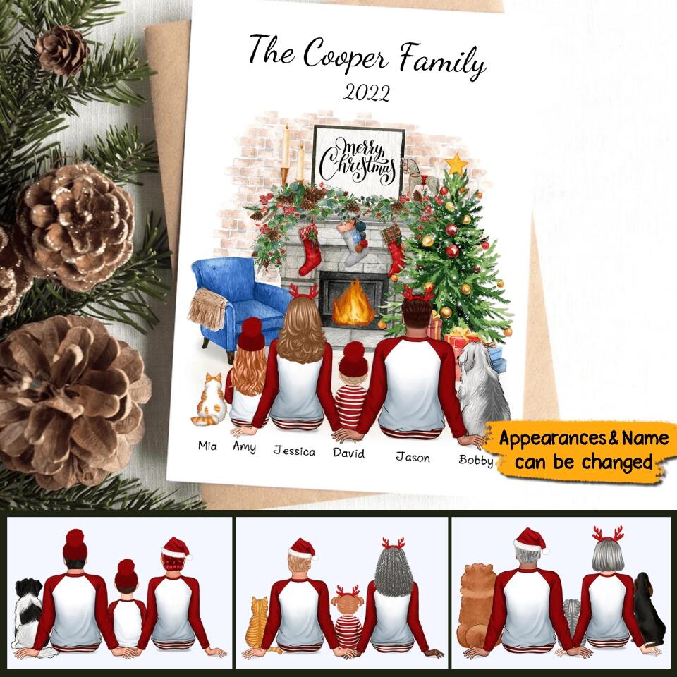 Personalized Family Back View Pajamas In Living Room Christmas Postcard