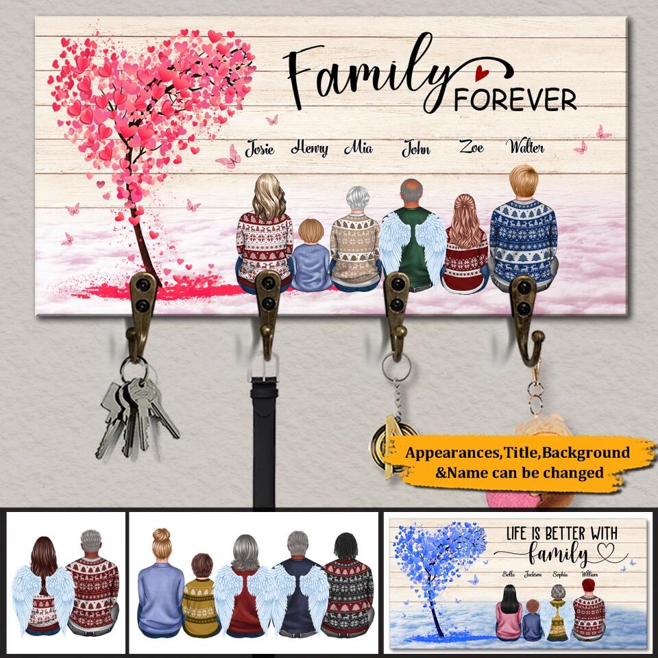 Family Forever Memorial Wooden Key Hanger - Gift For Family