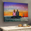 Personalized Back View Couple Sitting by the Sea Watching Sunset Landscape Canvas, Gift For Lover