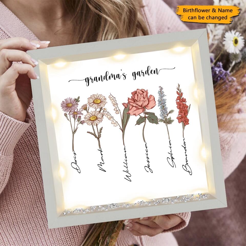 Grandma's Garden - Personalized Birthflower Light-up Frame, Gift for Grandma