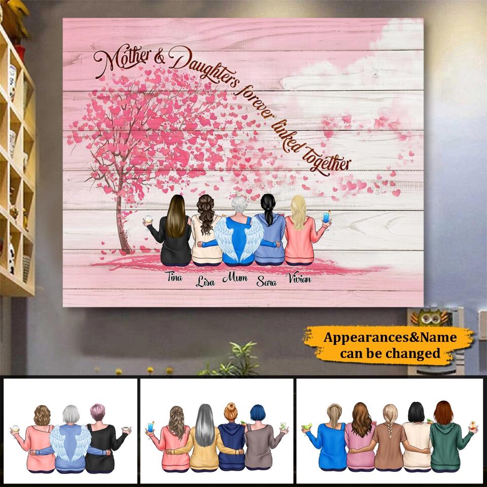 Mother & Daughters Forever Linked Together - Personalized Gift - Wrapped Canvas
