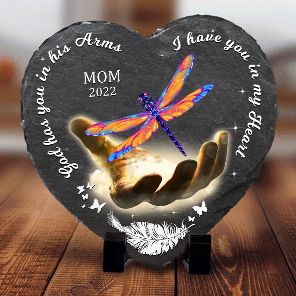 God Has You In His Arms I Have You In My Heart - 
 Personalized Heart Memorial Stone,Up to 5 Members