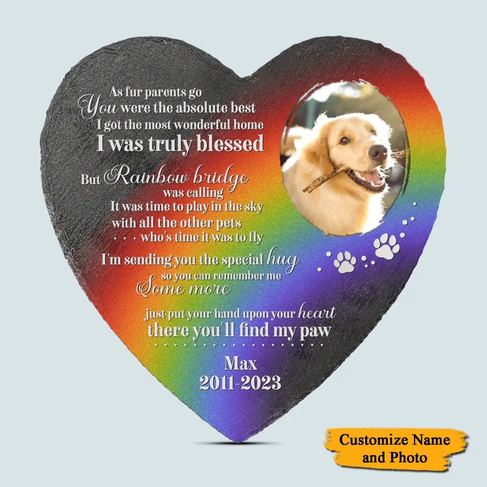 Pet Loss Custom Photo Memorial Pet At The Rainbow Bridge Heart Shaped Stone, Personalized Pet Memorial Gift