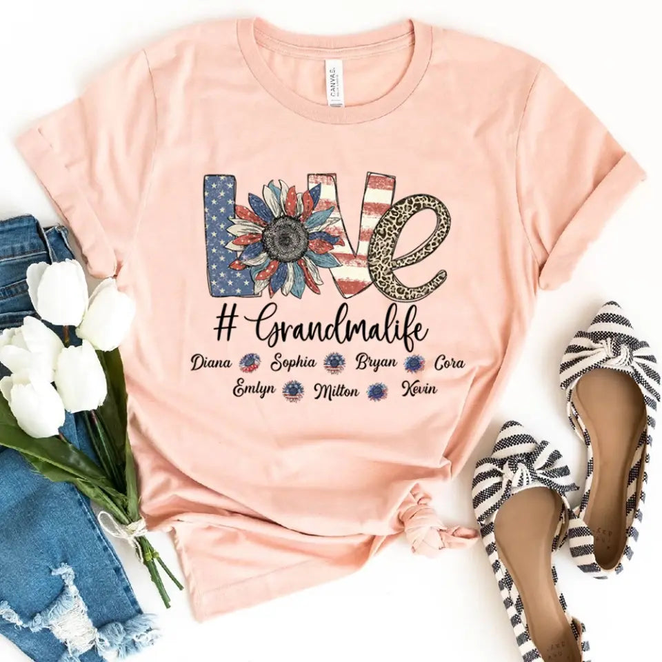 4th of July Grandma Shirt with Grandkids' Names - Best Gift for Mother's Day