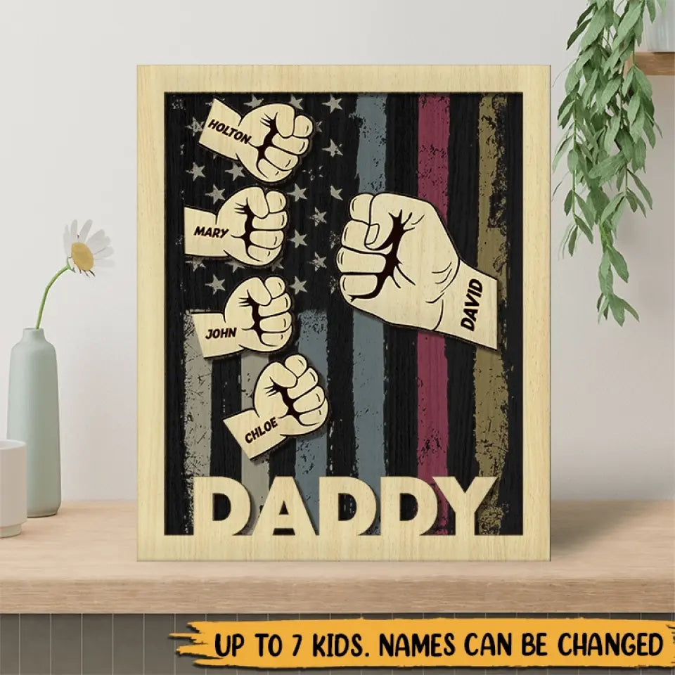 Daddy Grandpa With Kids Fist Bump - Personalized Wood Sign - Best Gift for Father's Day