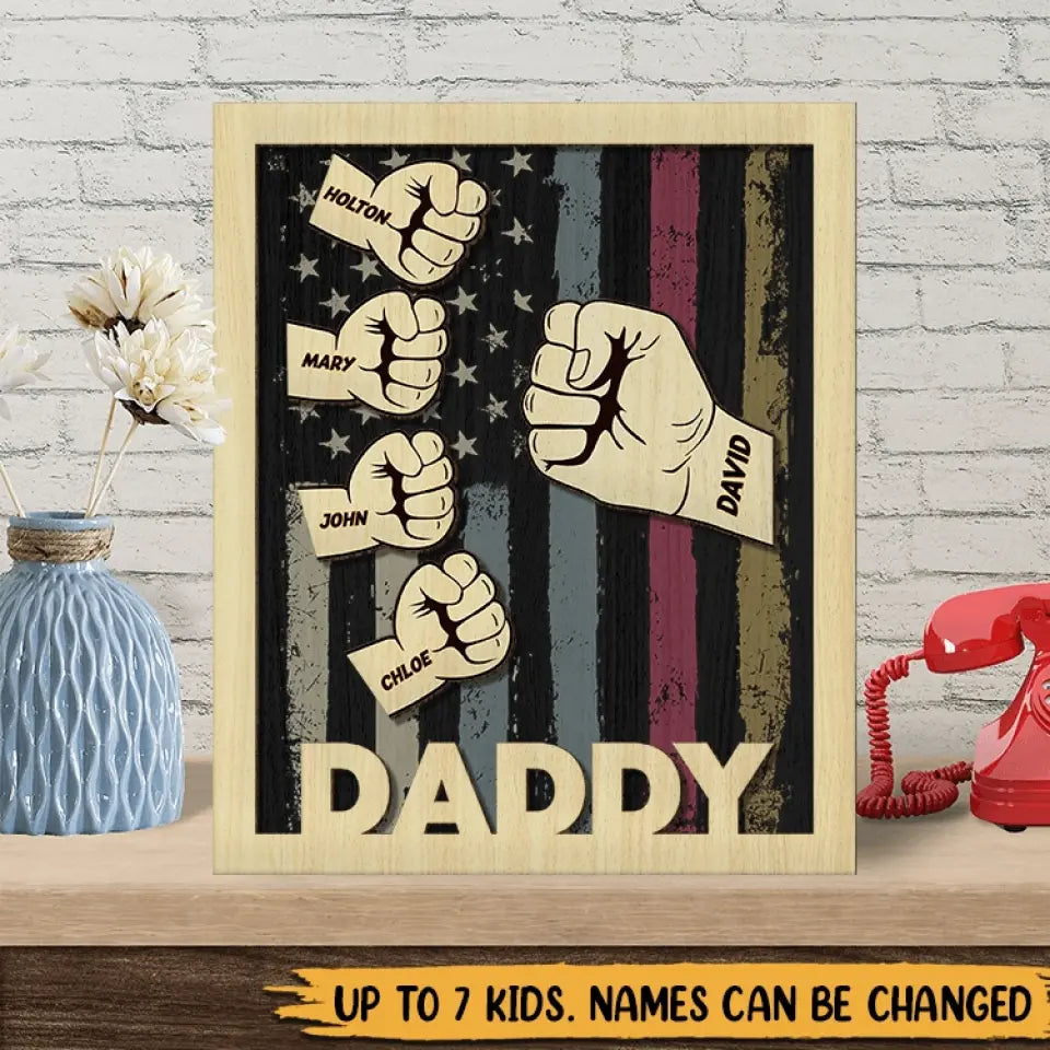 Daddy Grandpa With Kids Fist Bump - Personalized Wood Sign - Best Gift for Father's Day