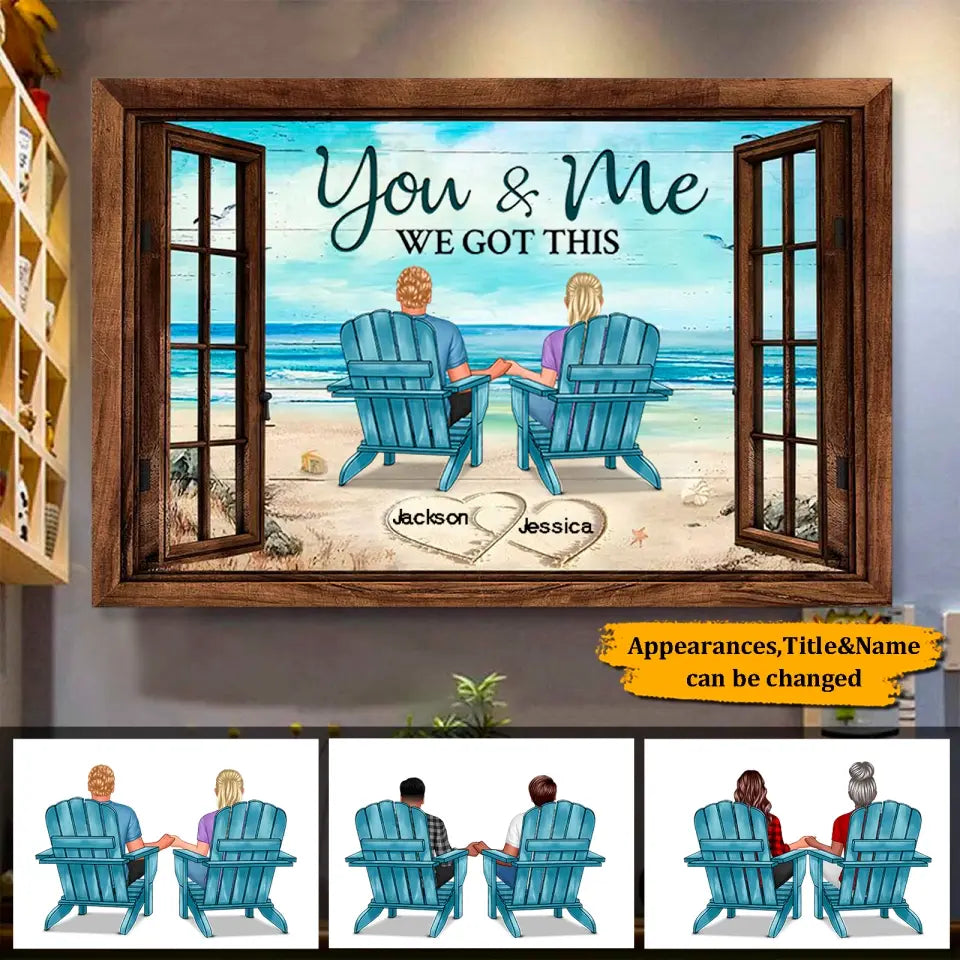 Back View Couple Sitting Beach Landscape You & Me We Got This Personalized Wrapped Canvas