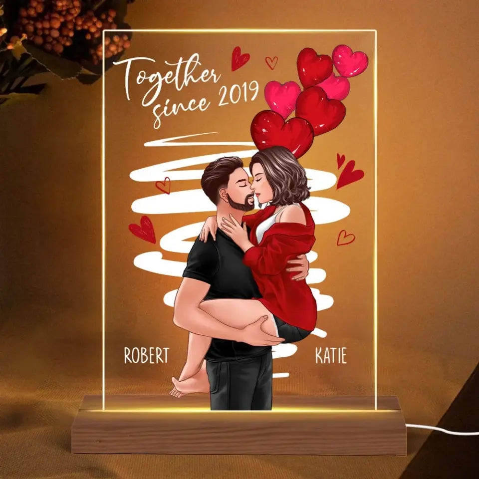 Be Mine Man Holding Woman Kissing Gift For Her Personalized Acrylic Plaque With LED Night Light