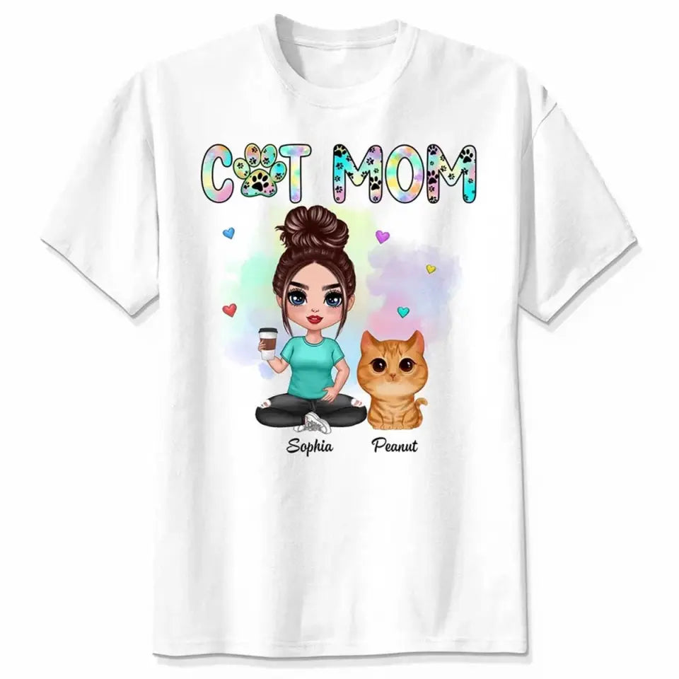 Watercolor Cute Cats Teal And Leopard Cat Mom Personalized Shirt