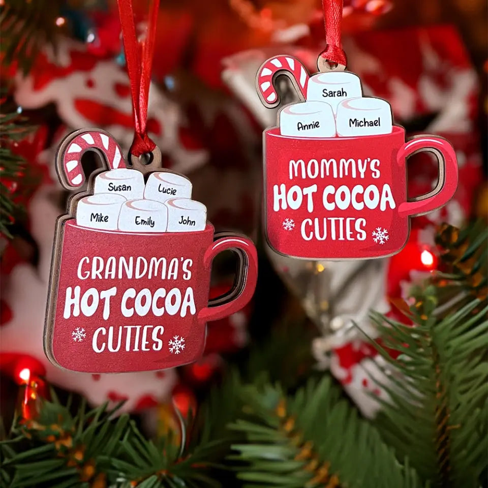 Family's Hot Cocoa Cuties, Gift For Family, Personalized Ornament, Marshmallow Kids Wood Ornament, Christmas Gift