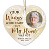 Custom Photo Your Wings Were Ready But My Heart Was Not - Memorial Personalized Custom Ornament - Ceramic Heart Shaped - Sympathy Gift For Family Members
