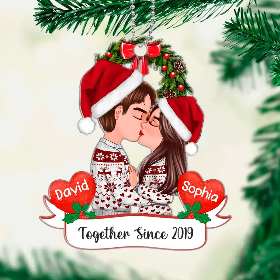 Together Since - Doll Couple Kissing Christmas Personalized Wooden Ornament