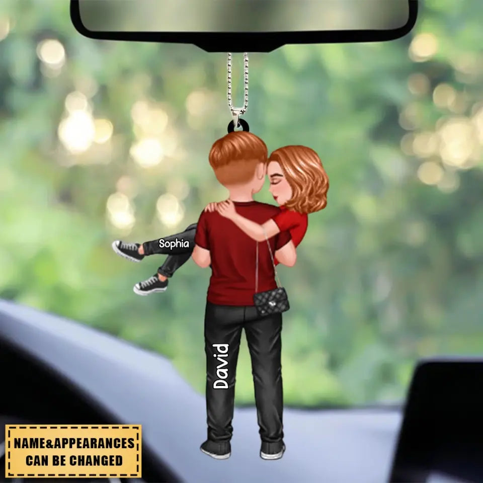 Happily Ever After - Embracing Doll Couple Personalized Acrylic Car Ornament - Gift for Your Lover