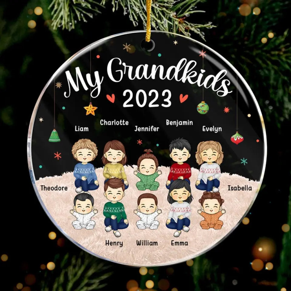 Our Grandkids Christmas 2023 - Family Personalized Custom Ornament - Acrylic Round Shaped - Christmas Gift For Family Members