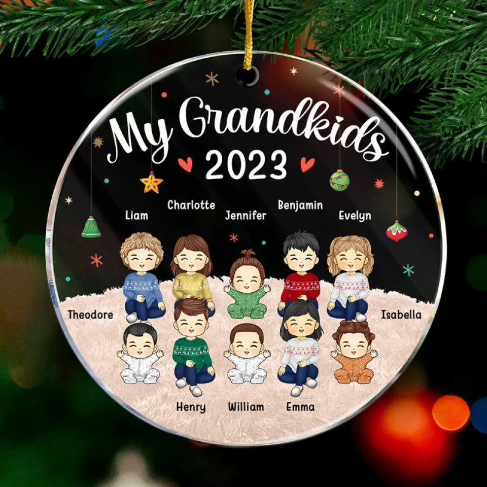 Our Grandkids Christmas 2023 - Family Personalized Custom Ornament - Acrylic Round Shaped - Christmas Gift For Family Members
