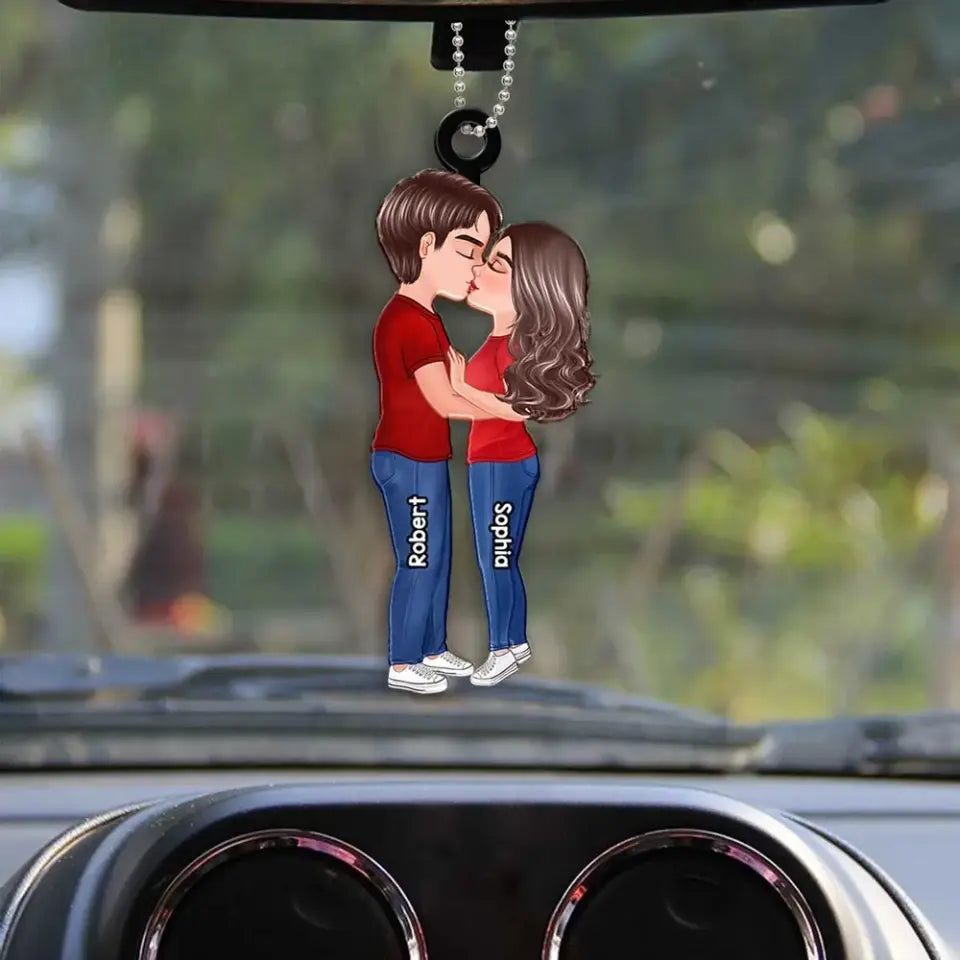 Doll Couple Kissing Car Hanging Ornament Personalized Acrylic Ornament Gift For Him Gift For Her
